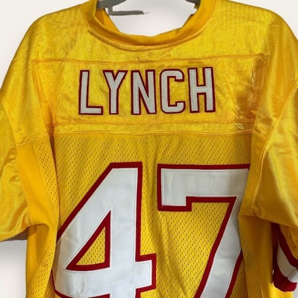 Tampa Bay Bucs John Lynch #47 Stitch Mitchell Ness Yellow Throwback Jersey XL/52 - Picture 16 of 16
